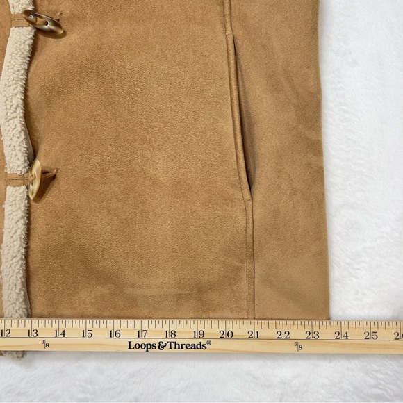 Talbots Women's Faux Shearling Jacket Tan Cream/ Off White Trim Size Large - Picture 9 of 14